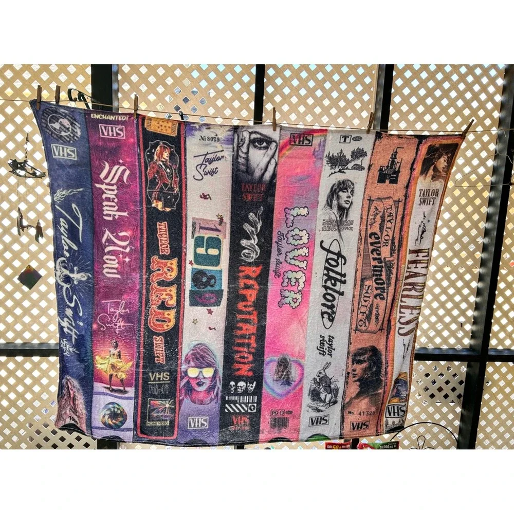 Taylor Swift Eras VHS Tape Fleece Throw Blanket Eras Tour Merch Decor Multicolor